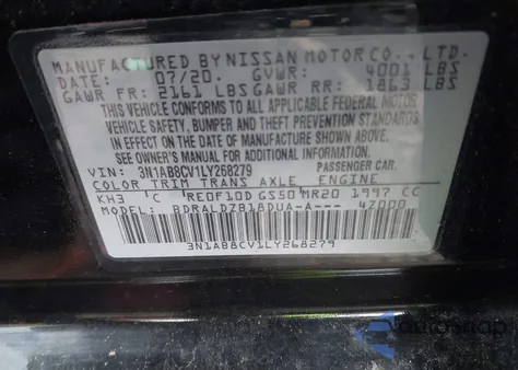 2020 Nissan Sentra Sv Xtronic Cvt from USA, damaged, VIN 3N1AB8CV1LY268279